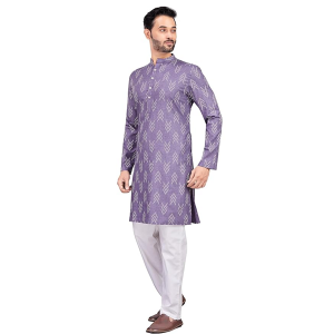 Ikat Printed Mandarin Collar Relaxed Fit Lavender Straight Kurta